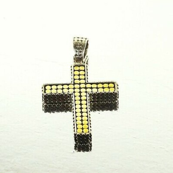 JOHN HARDY Sterling Silver 18K Gold Cross Reversible Pendant & Chain Necklace - Picture 4 of 12